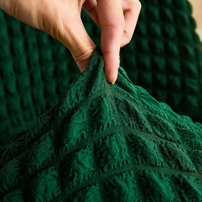 91家纺网 家纺一手货源 找家纺 丝绮鹿 2023新款爆米花弧形椅子套 墨绿