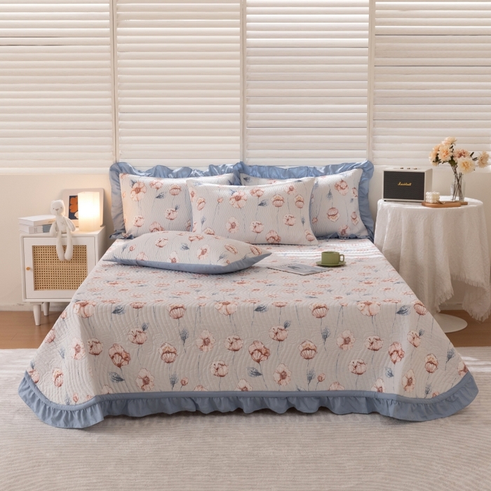 91家纺网 家纺一手货源 找家纺 紫碧螺家纺 2024新款暗提花水洗棉麻绗绣款双面多用欧式床盖 花锦