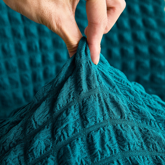 91家纺网 家纺一手货源 找家纺 丝绮鹿 2023新款爆米花弧形椅子套 黛蓝