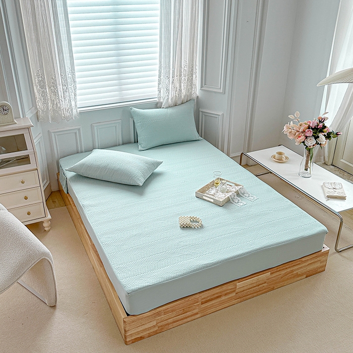 91家纺网 家纺一手货源 找家纺 紫碧螺家纺 2023新款暗提花水洗棉麻绗绣款双面印花床笠 床笠-绿 