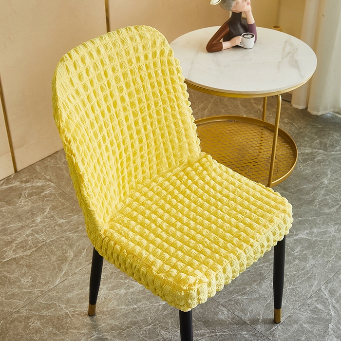 91家纺网 家纺一手货源 找家纺 丝绮鹿 2023新款爆米花弧形椅子套 柠檬黄