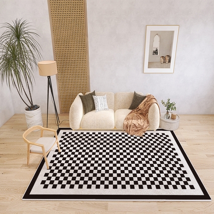 91家纺网 家纺一手货源 找家纺 （总）芙宁娜 2023新款仿羊绒地毯客厅沙发房间卧室茶几毯现代轻奢法式简约黑白线条地毯