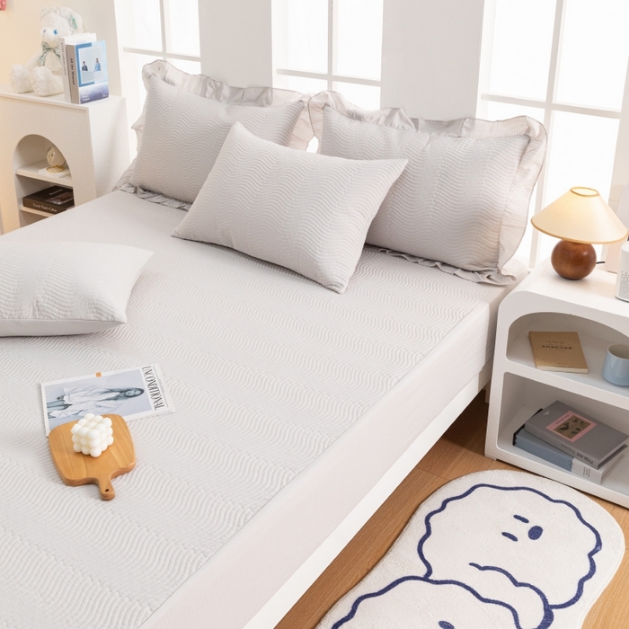 91家纺网 家纺一手货源 找家纺 紫碧螺家纺 2023新款暗提花水洗棉麻绗绣款双面印花床笠 床笠-灰