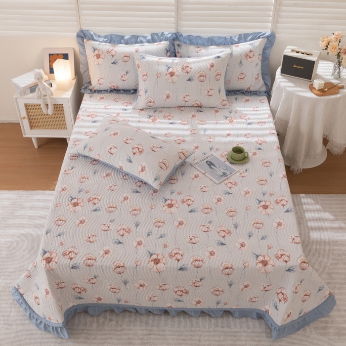 91家纺网 家纺一手货源 找家纺 紫碧螺家纺 2024新款暗提花水洗棉麻绗绣款双面多用欧式床盖 花锦