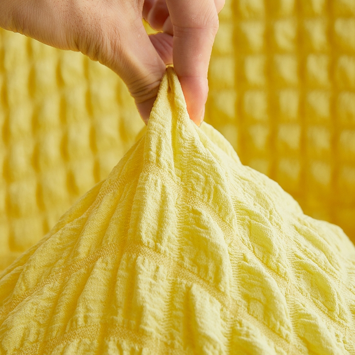 91家纺网 家纺一手货源 找家纺 丝绮鹿 2023新款爆米花弧形椅子套 柠檬黄