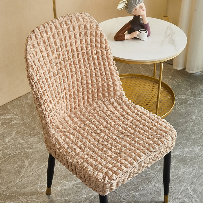 91家纺网 家纺一手货源 找家纺 丝绮鹿 2023新款爆米花弧形椅子套 米黄