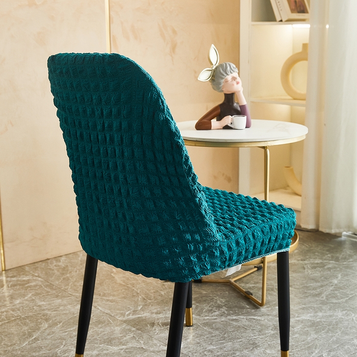 91家纺网 家纺一手货源 找家纺 丝绮鹿 2023新款爆米花弧形椅子套 黛蓝