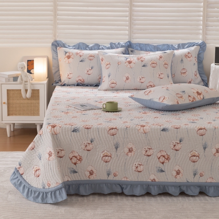 91家纺网 家纺一手货源 找家纺 紫碧螺家纺 2024新款暗提花水洗棉麻绗绣款双面多用欧式床盖 花锦