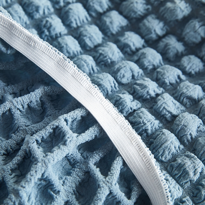 91家纺网 家纺一手货源 找家纺 丝绮鹿 2023新款爆米花弧形椅子套 雾霾蓝