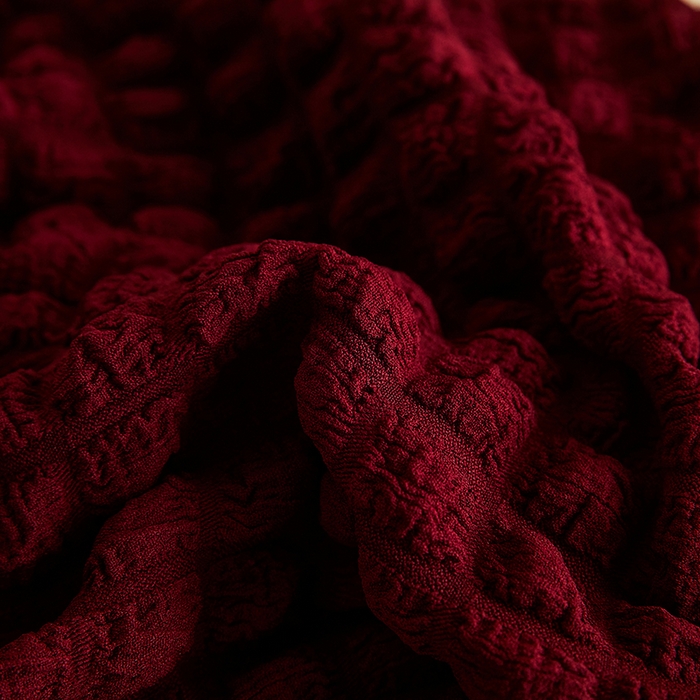 91家纺网 家纺一手货源 找家纺 丝绮鹿 2023新款爆米花弧形椅子套 酒红