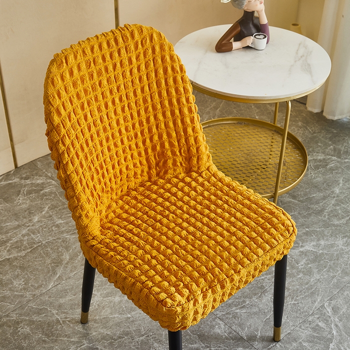 91家纺网 家纺一手货源 找家纺 丝绮鹿 2023新款爆米花弧形椅子套 姜黄