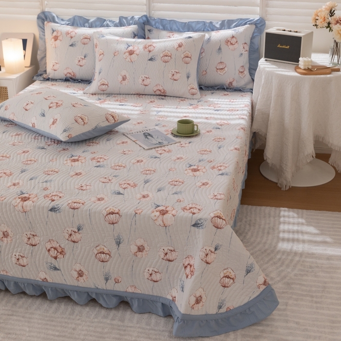 91家纺网 家纺一手货源 找家纺 紫碧螺家纺 2024新款暗提花水洗棉麻绗绣款双面多用欧式床盖 花锦