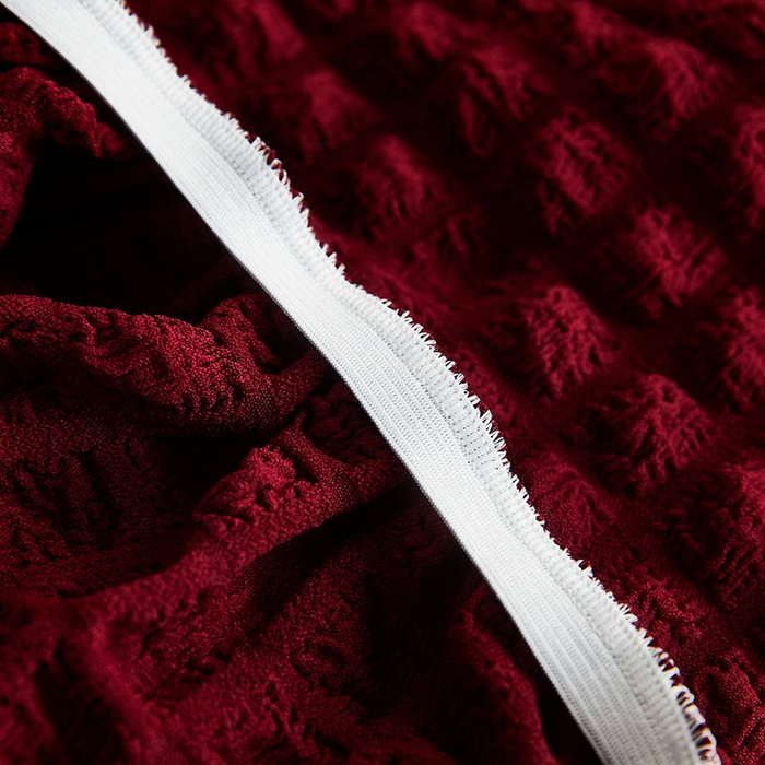 91家纺网 家纺一手货源 找家纺 丝绮鹿 2023新款爆米花弧形椅子套 酒红