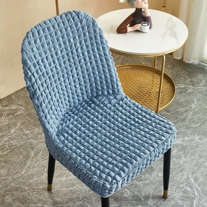 91家纺网 家纺一手货源 找家纺 丝绮鹿 2023新款爆米花弧形椅子套 雾霾蓝