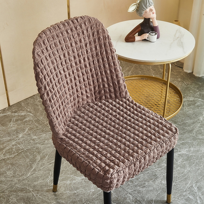 91家纺网 家纺一手货源 找家纺 丝绮鹿 2023新款爆米花弧形椅子套 驼色