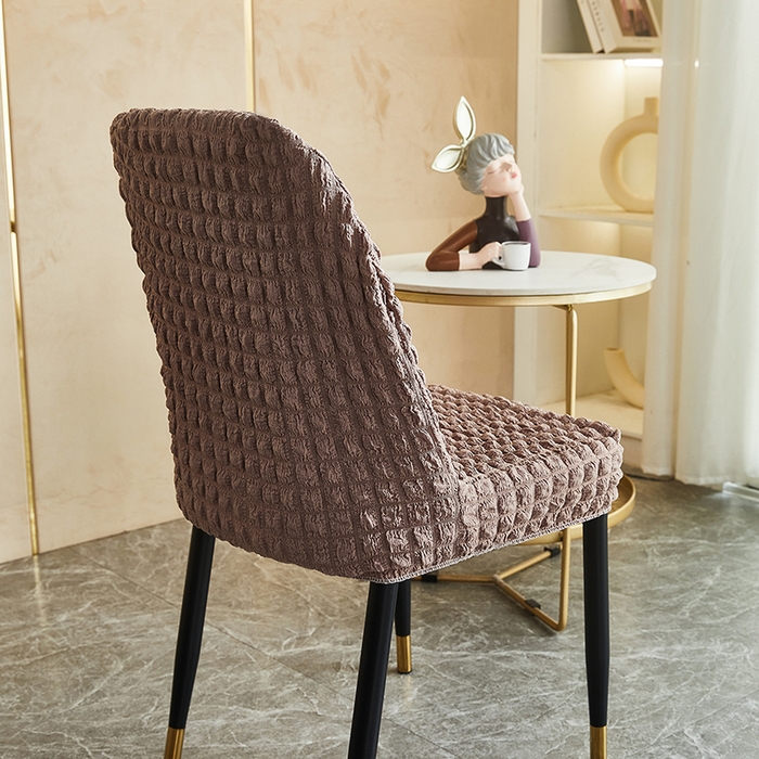 91家纺网 家纺一手货源 找家纺 丝绮鹿 2023新款爆米花弧形椅子套 驼色