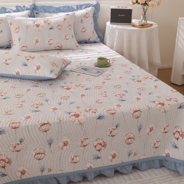 91家纺网 家纺一手货源 找家纺 紫碧螺家纺 2024新款暗提花水洗棉麻绗绣款双面多用欧式床盖 花锦