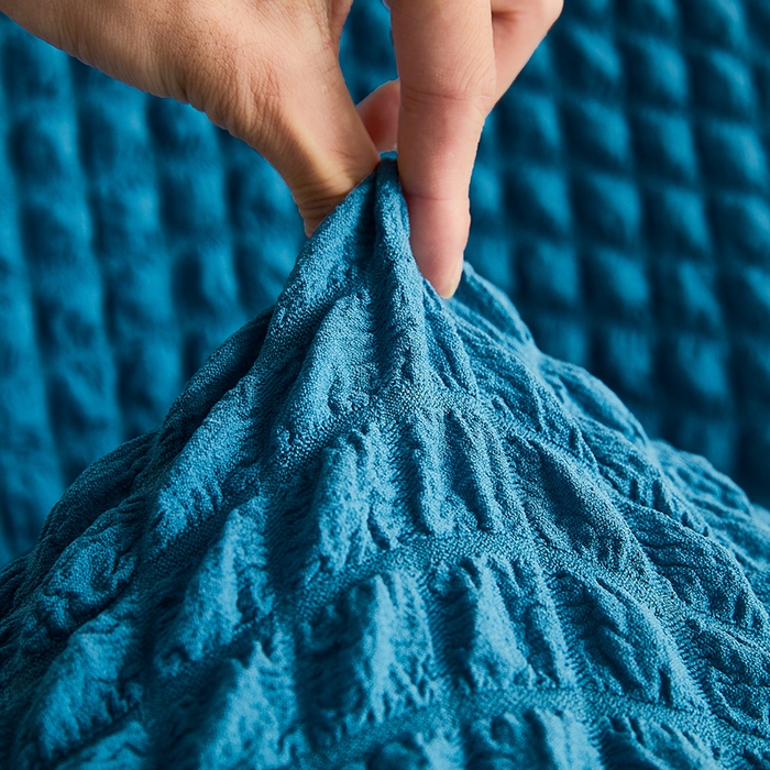 91家纺网 家纺一手货源 找家纺 丝绮鹿 2023新款爆米花弧形椅子套 湖蓝