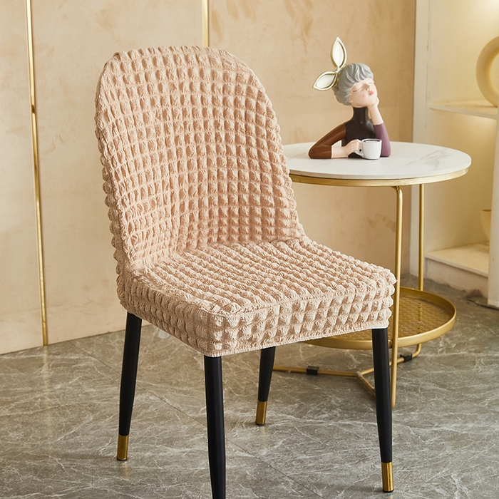 91家纺网 家纺一手货源 找家纺 丝绮鹿 2023新款爆米花弧形椅子套 米黄