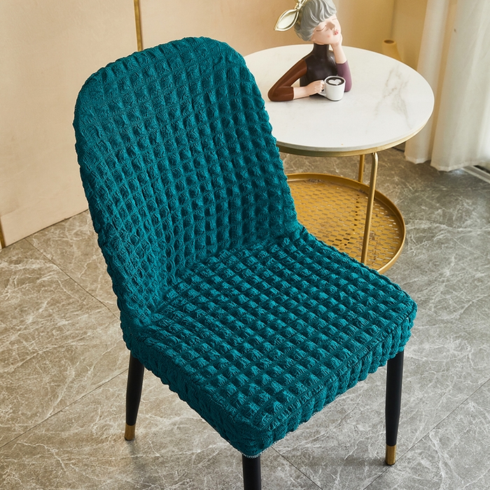 91家纺网 家纺一手货源 找家纺 丝绮鹿 2023新款爆米花弧形椅子套 黛蓝