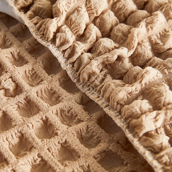 91家纺网 家纺一手货源 找家纺 丝绮鹿 2023新款爆米花弧形椅子套 米黄