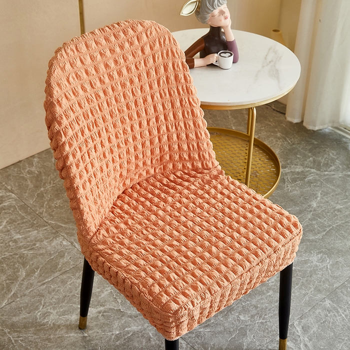 91家纺网 家纺一手货源 找家纺 丝绮鹿 2023新款爆米花弧形椅子套 蜜橙