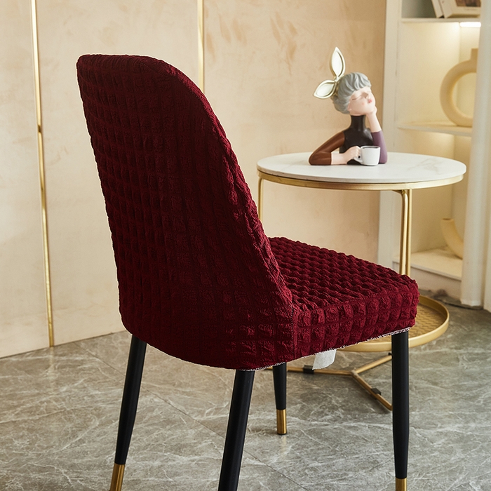 91家纺网 家纺一手货源 找家纺 丝绮鹿 2023新款爆米花弧形椅子套 酒红