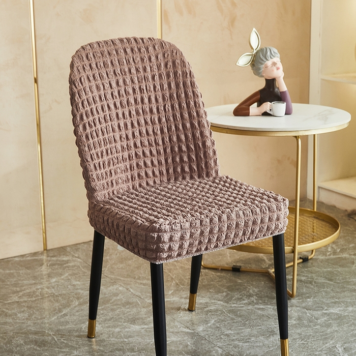 91家纺网 家纺一手货源 找家纺 丝绮鹿 2023新款爆米花弧形椅子套 驼色