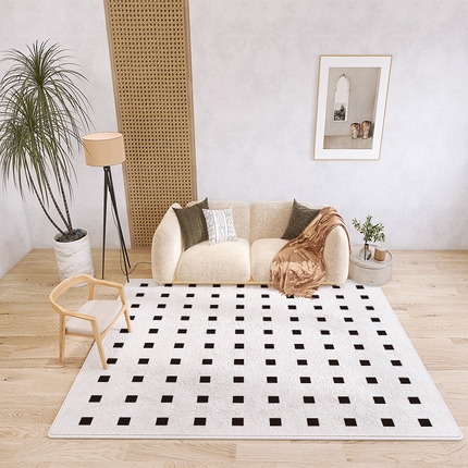 91家纺网 家纺一手货源 找家纺 （总）芙宁娜 2023新款仿羊绒地毯客厅沙发房间卧室茶几毯现代轻奢法式简约黑白线条地毯