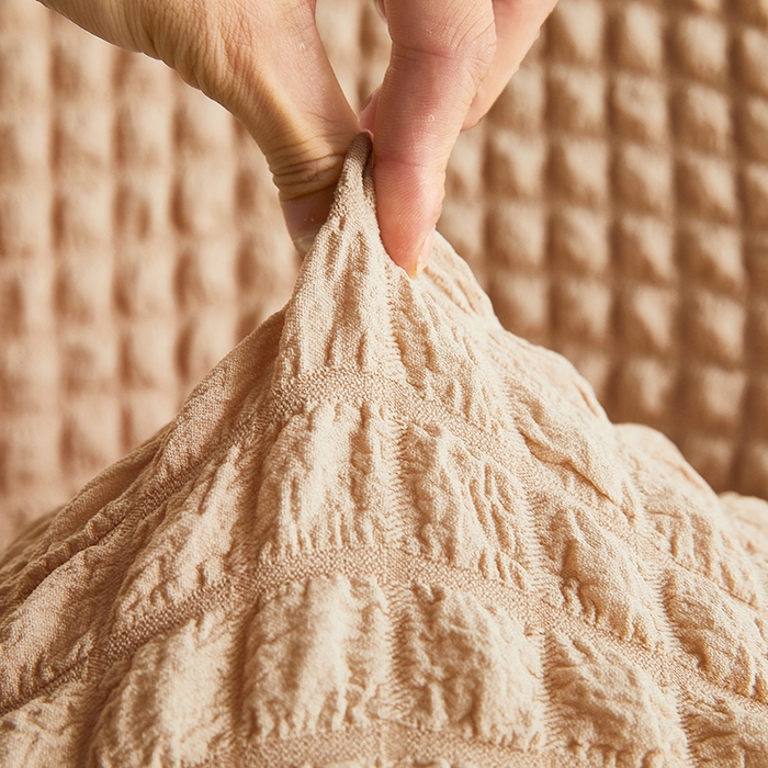 91家纺网 家纺一手货源 找家纺 丝绮鹿 2023新款爆米花弧形椅子套 米黄