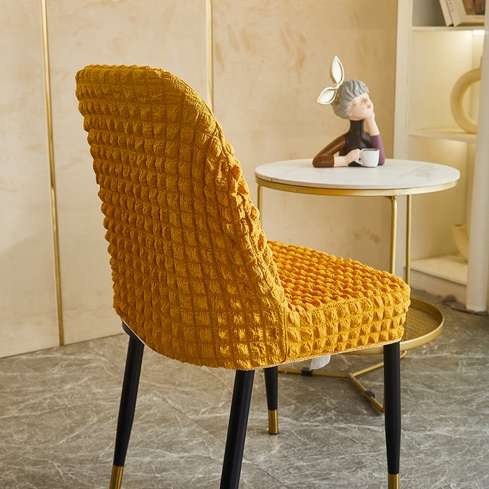 91家纺网 家纺一手货源 找家纺 丝绮鹿 2023新款爆米花弧形椅子套 姜黄