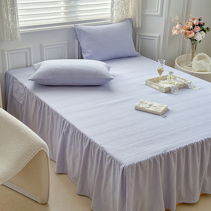 91家纺网 家纺一手货源 找家纺 紫碧螺 2023新款水洗棉麻韩版印花绗缝双面床裙 床裙-紫