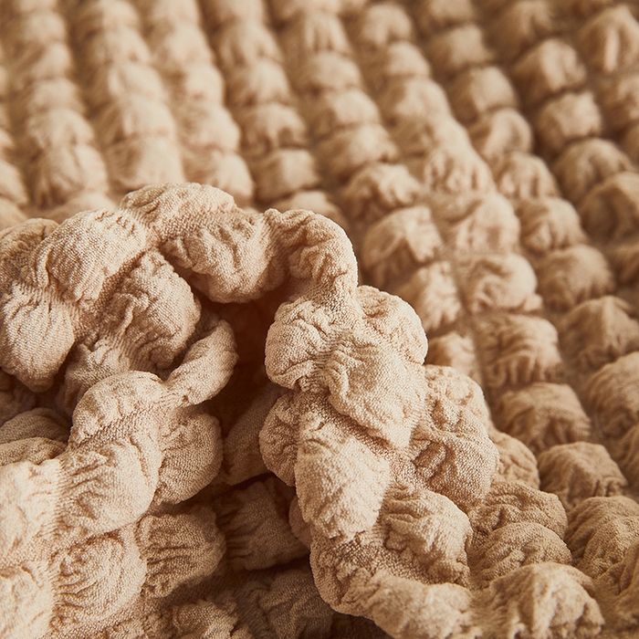 91家纺网 家纺一手货源 找家纺 丝绮鹿 2023新款爆米花弧形椅子套 米黄