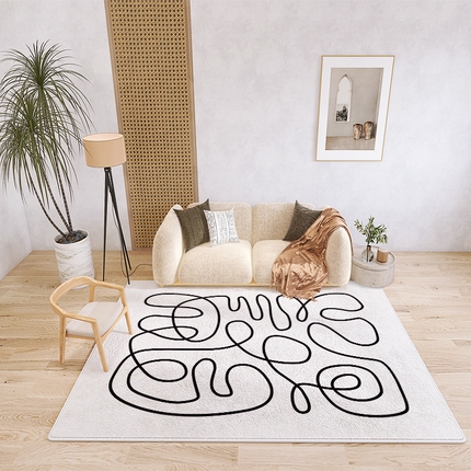 91家纺网 家纺一手货源 找家纺 （总）芙宁娜 2023新款仿羊绒地毯客厅沙发房间卧室茶几毯现代轻奢法式简约黑白线条地毯