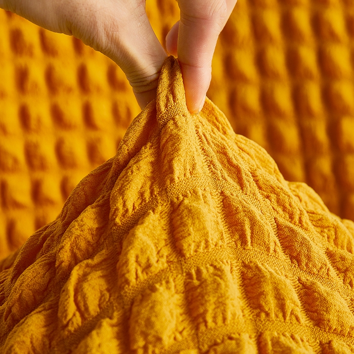 91家纺网 家纺一手货源 找家纺 丝绮鹿 2023新款爆米花弧形椅子套 姜黄