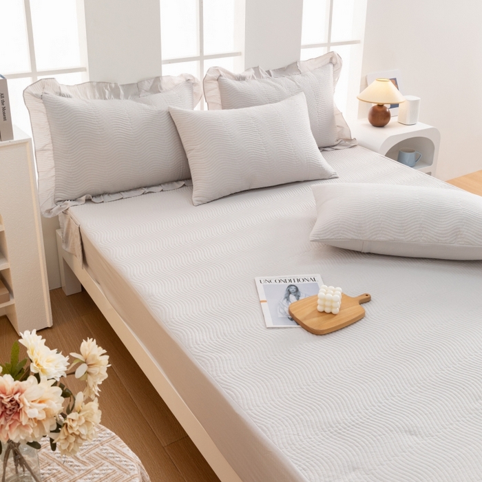 91家纺网 家纺一手货源 找家纺 紫碧螺家纺 2023新款暗提花水洗棉麻绗绣款双面印花床笠 床笠-灰