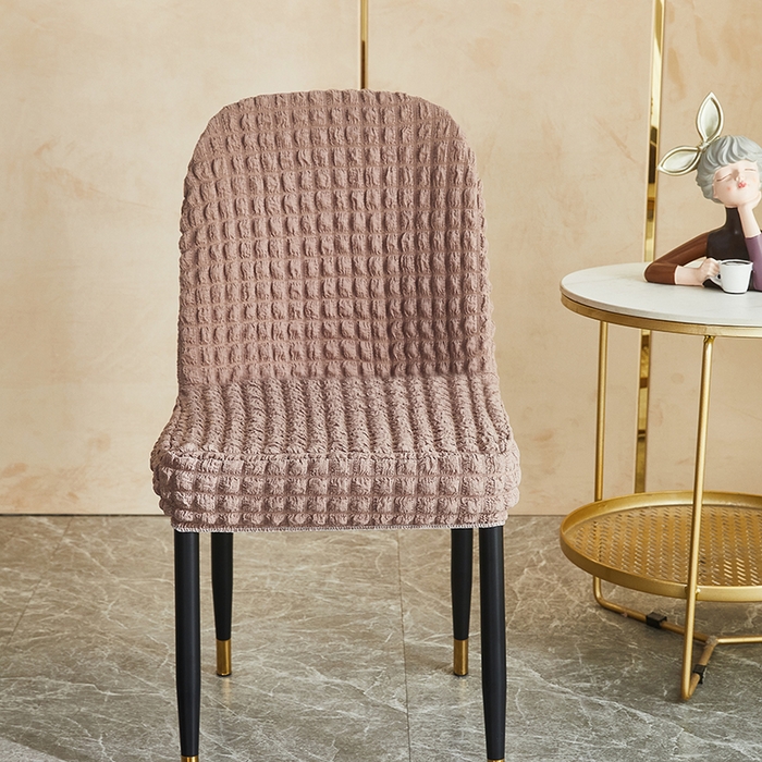 91家纺网 家纺一手货源 找家纺 丝绮鹿 2023新款爆米花弧形椅子套 驼色