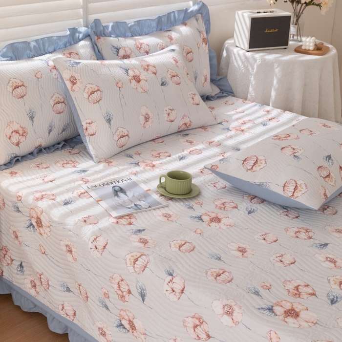 91家纺网 家纺一手货源 找家纺 紫碧螺家纺 2024新款暗提花水洗棉麻绗绣款双面多用欧式床盖 花锦