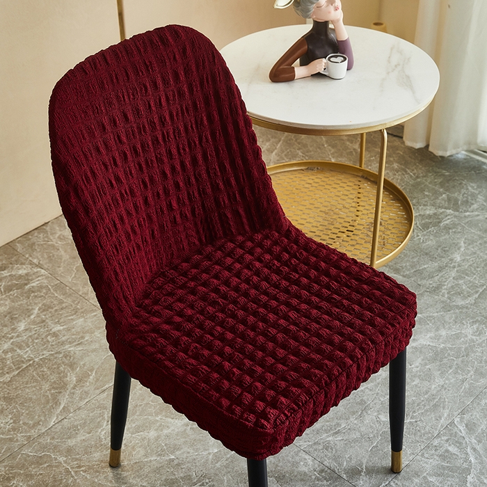 91家纺网 家纺一手货源 找家纺 丝绮鹿 2023新款爆米花弧形椅子套 酒红