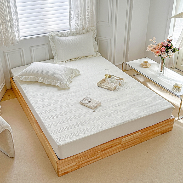 91家纺网 家纺一手货源 找家纺 紫碧螺家纺 2023新款暗提花水洗棉麻绗绣款双面印花床笠 床笠-白