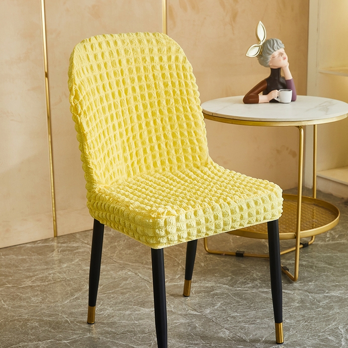 91家纺网 家纺一手货源 找家纺 丝绮鹿 2023新款爆米花弧形椅子套 柠檬黄