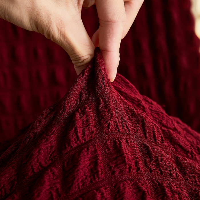 91家纺网 家纺一手货源 找家纺 丝绮鹿 2023新款爆米花弧形椅子套 酒红