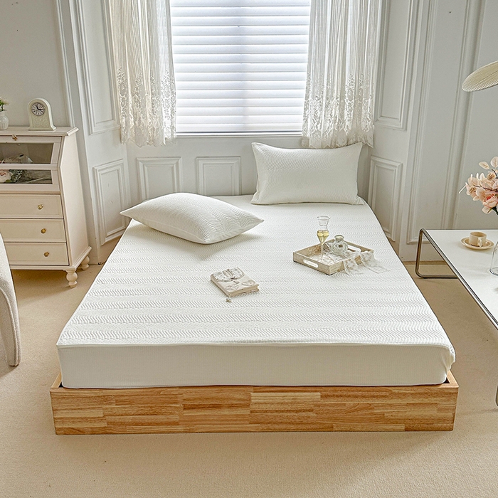 91家纺网 家纺一手货源 找家纺 紫碧螺家纺 2023新款暗提花水洗棉麻绗绣款双面印花床笠 床笠-白