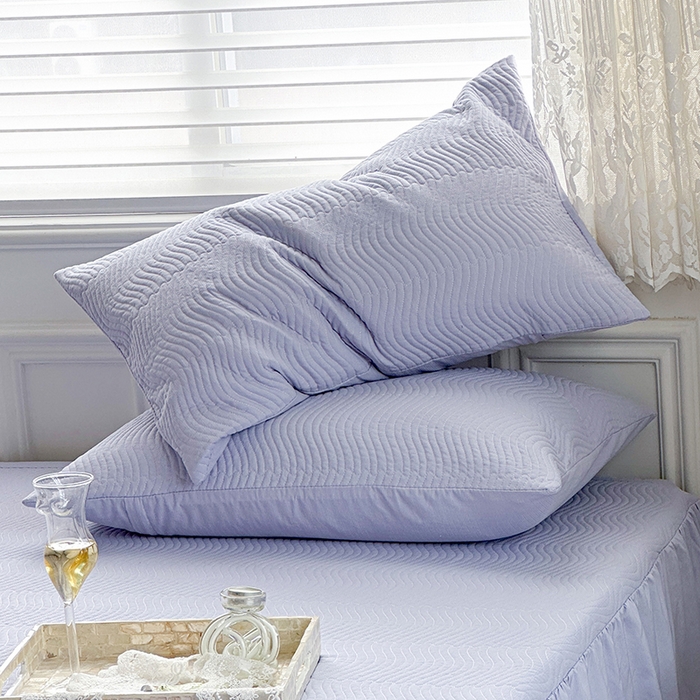 91家纺网 家纺一手货源 找家纺 紫碧螺 2023新款水洗棉麻韩版印花绗缝双面床裙 床裙-紫