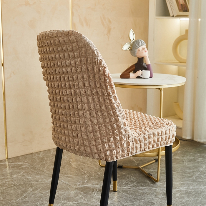 91家纺网 家纺一手货源 找家纺 丝绮鹿 2023新款爆米花弧形椅子套 米黄