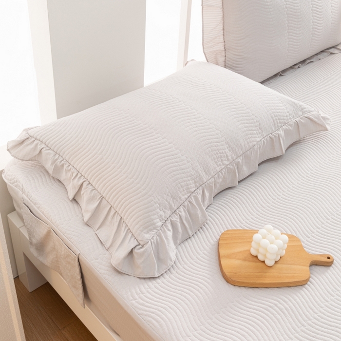 91家纺网 家纺一手货源 找家纺 紫碧螺家纺 2023新款暗提花水洗棉麻绗绣款双面印花床笠 床笠-灰