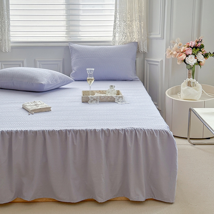 91家纺网 家纺一手货源 找家纺 紫碧螺 2023新款水洗棉麻韩版印花绗缝双面床裙 床裙-紫