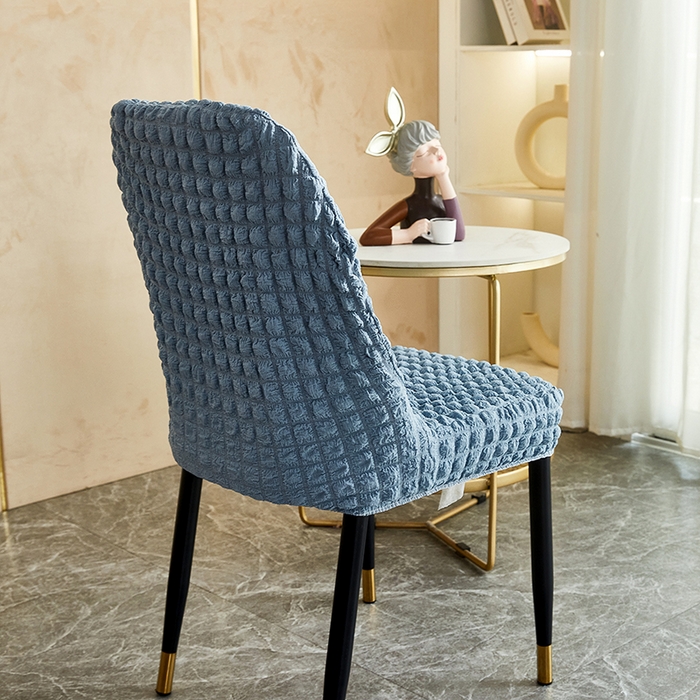 91家纺网 家纺一手货源 找家纺 丝绮鹿 2023新款爆米花弧形椅子套 雾霾蓝