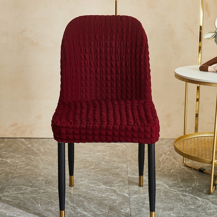 91家纺网 家纺一手货源 找家纺 丝绮鹿 2023新款爆米花弧形椅子套 酒红