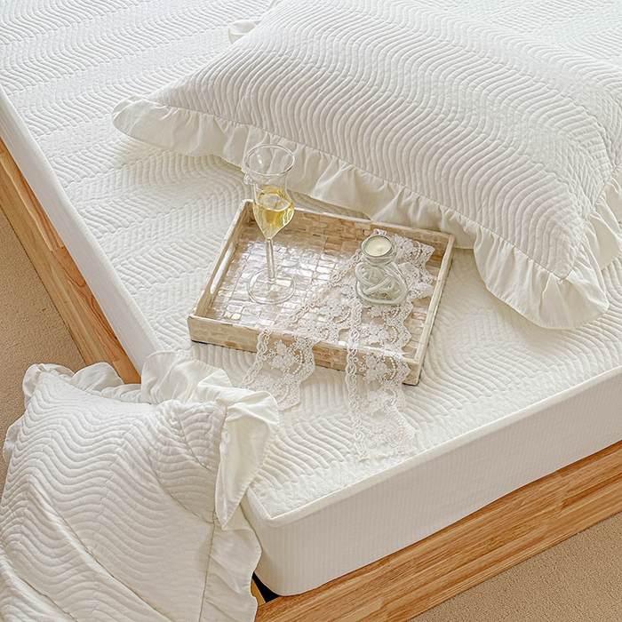 91家纺网 家纺一手货源 找家纺 紫碧螺家纺 2023新款暗提花水洗棉麻绗绣款双面印花床笠 床笠-白